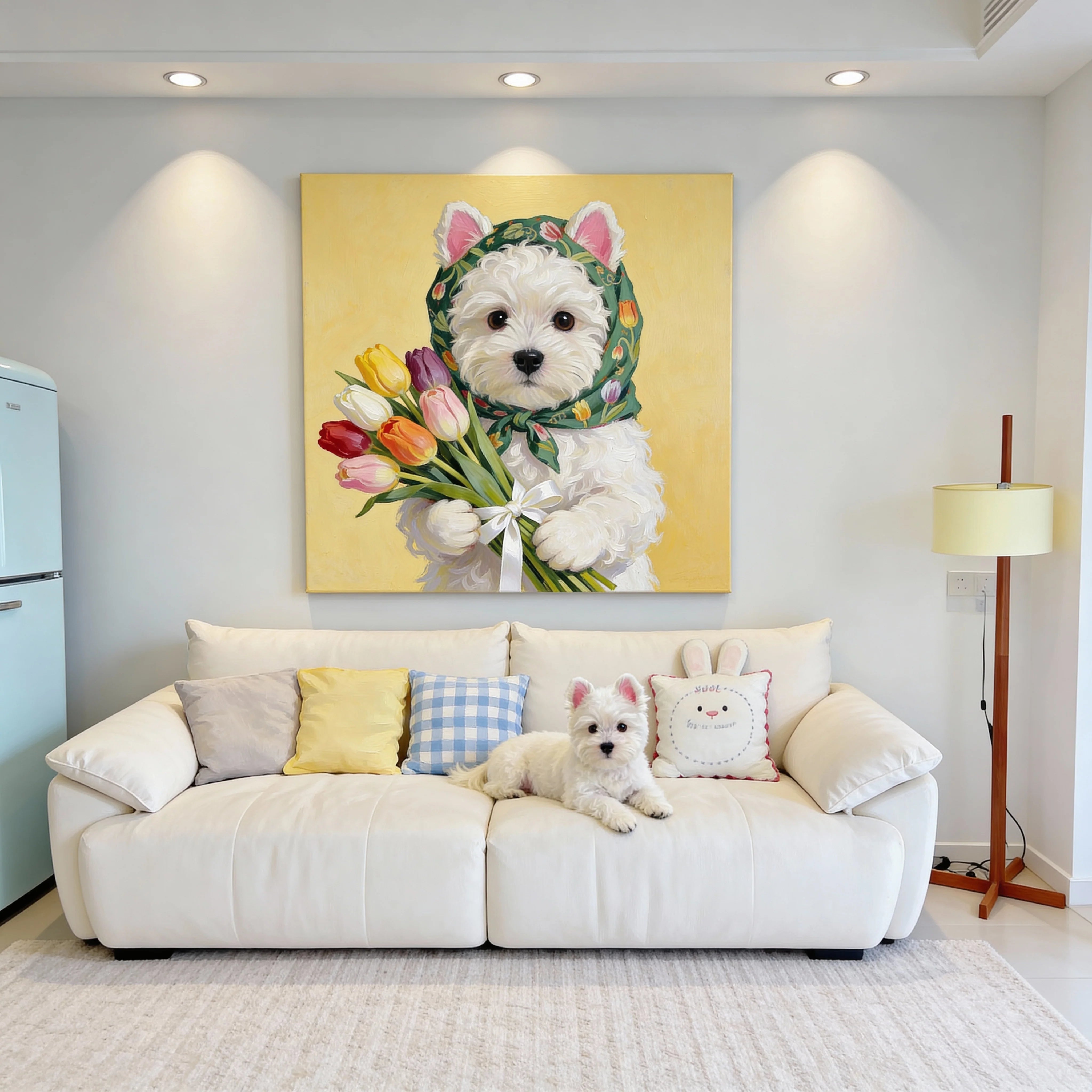 Fashion-style custom pet portrait gifts collection with personalized canvas, T-shirts, tote bags and lifestyle accessories.