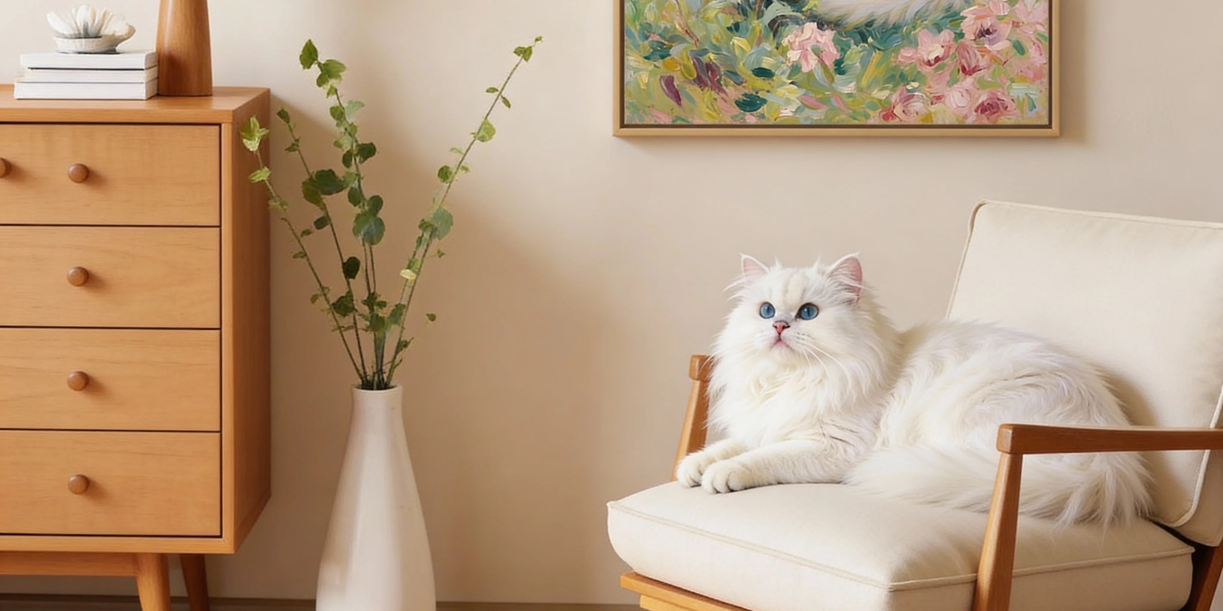 Floral custom pet portrait canvas collection with elegant flower-framed pet artwork for home décor and gifting.