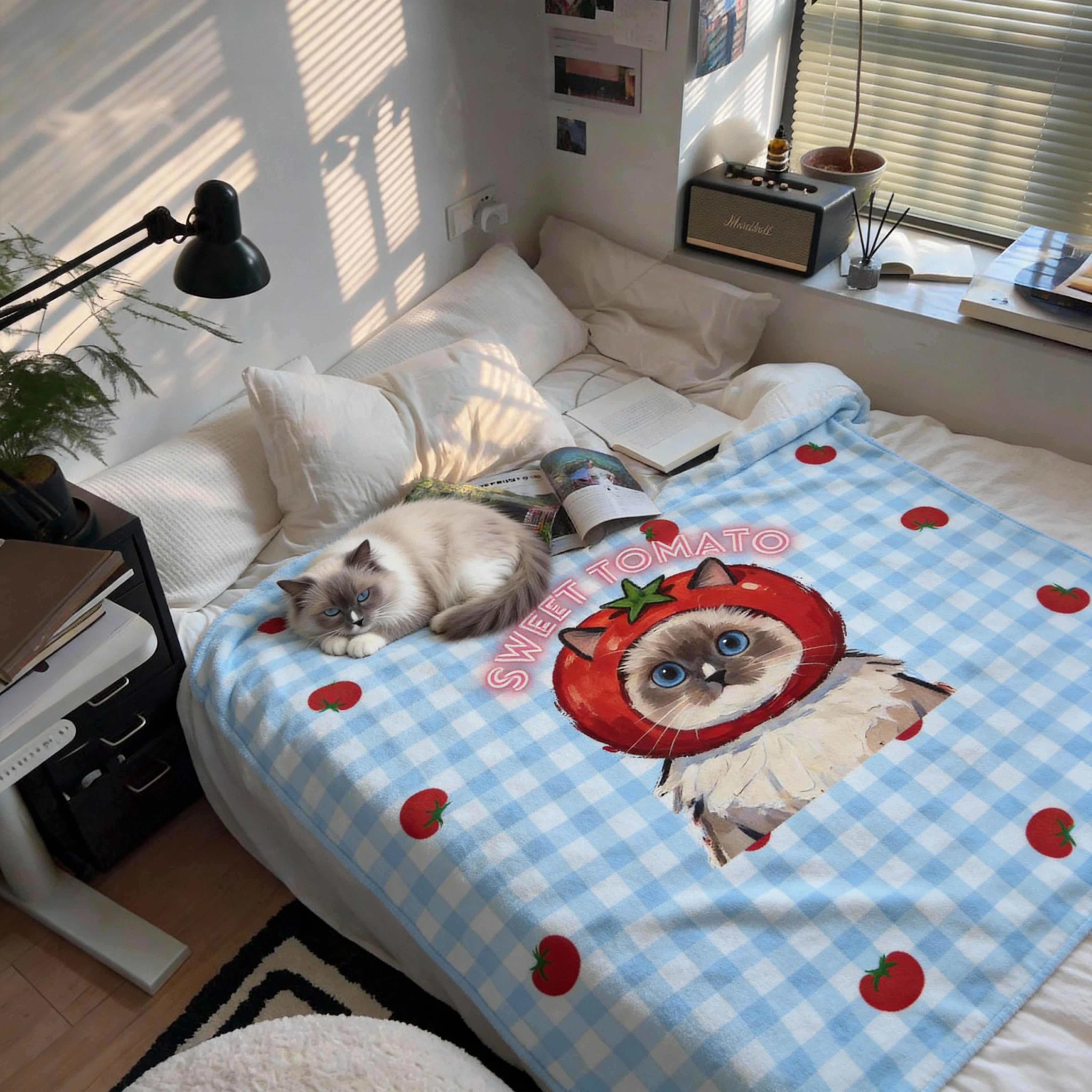 Custom pet blanket collection with personalized pet portraits on soft cozy throws.