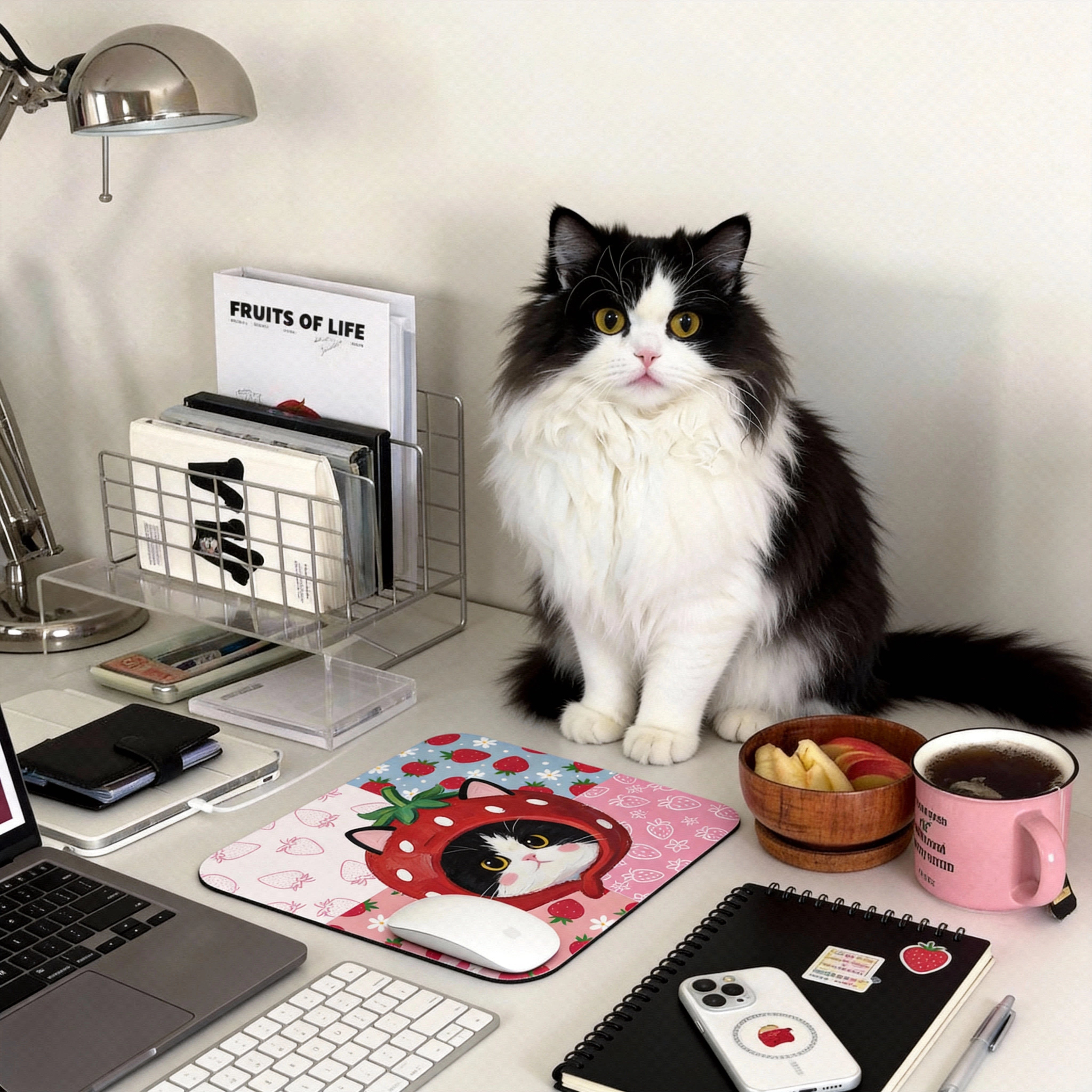 Custom Pet Portrait Mouse Pad - 1:1 Personalized | Strawberry Theme