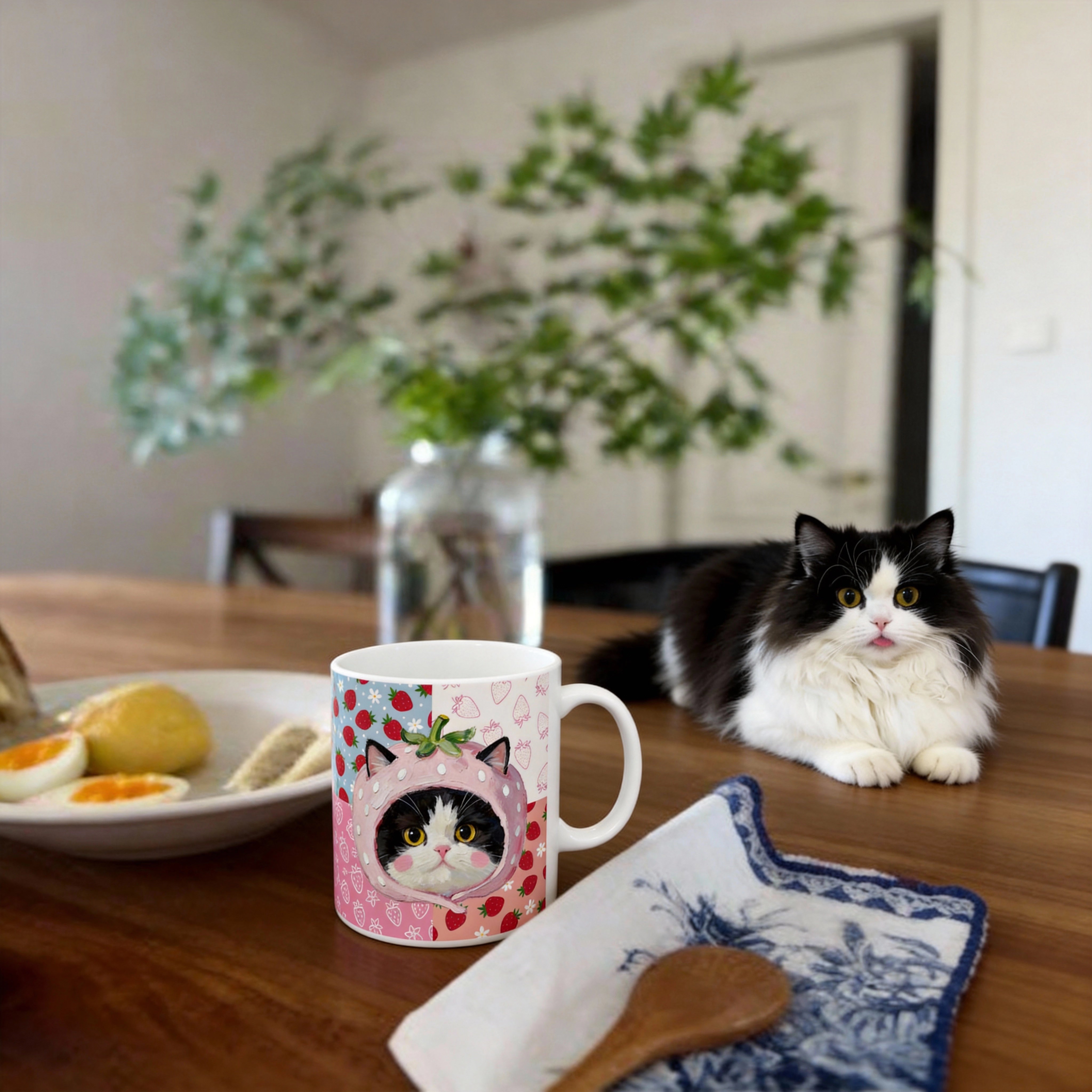Custom Pet Portrait Mug - 1:1 Personalized | Pink Strawberry Theme
