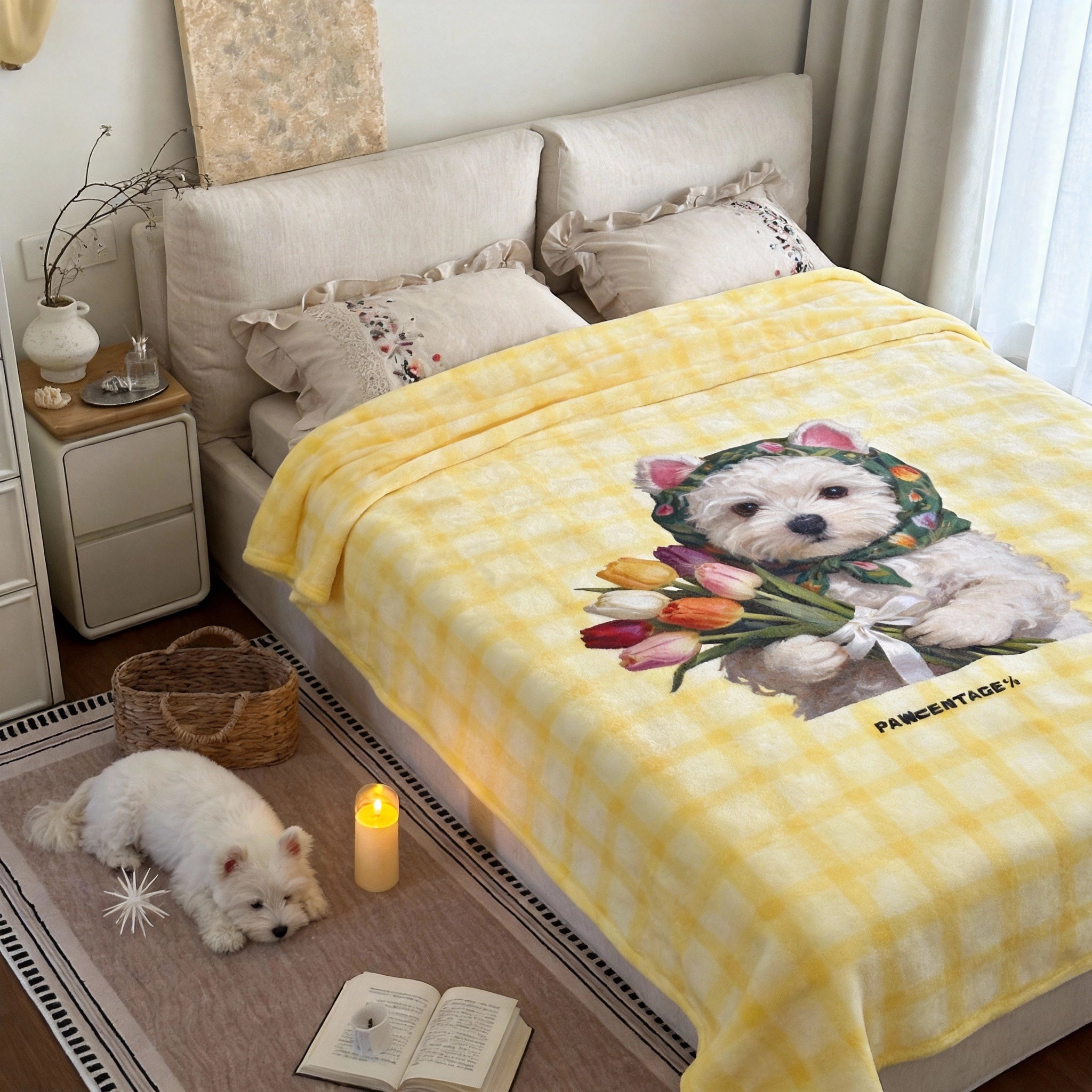 Custom Pet Portrait Blanket - 1:1 Personalized | Tulip Theme