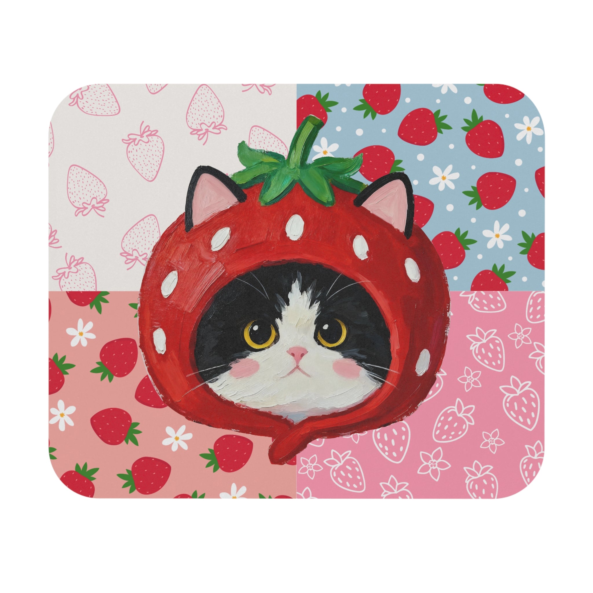 Custom Pet Portrait Mouse Pad - 1:1 Personalized | Strawberry Theme