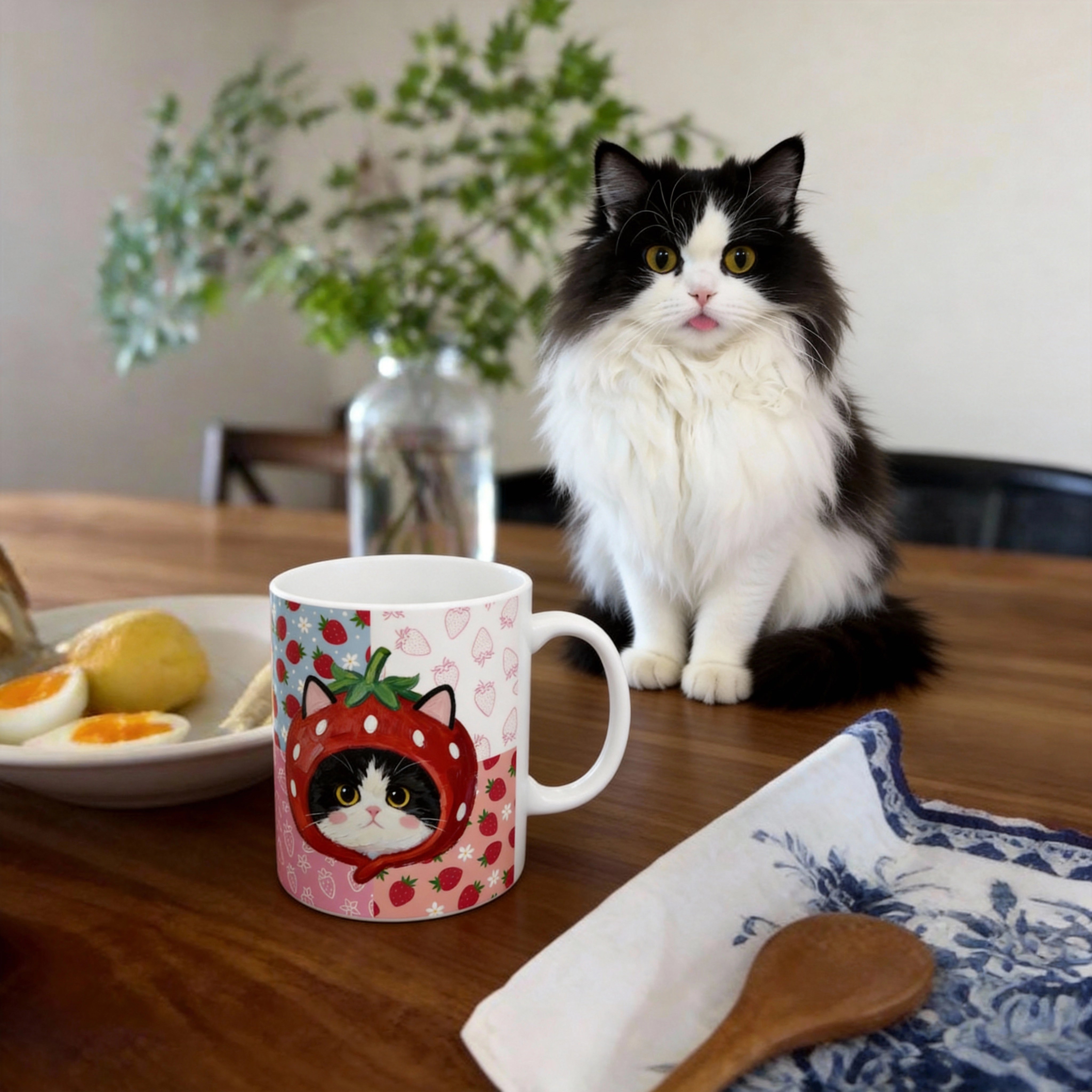 Custom Pet Portrait Mug - 1:1 Personalized | Strawberry Theme