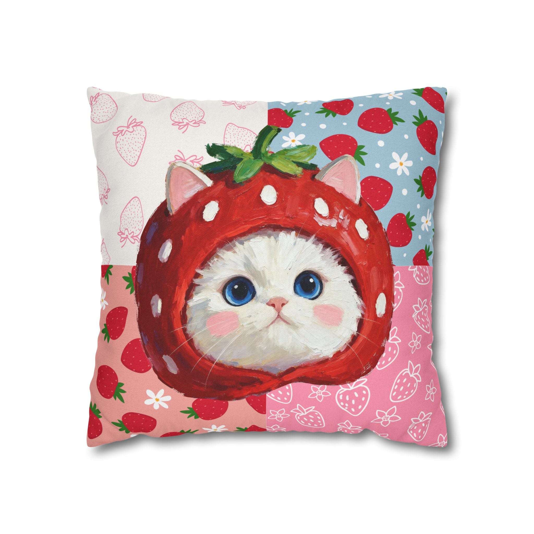 Custom Pet Portrait Pillowcase - 1:1 Personalized | Strawberry Theme