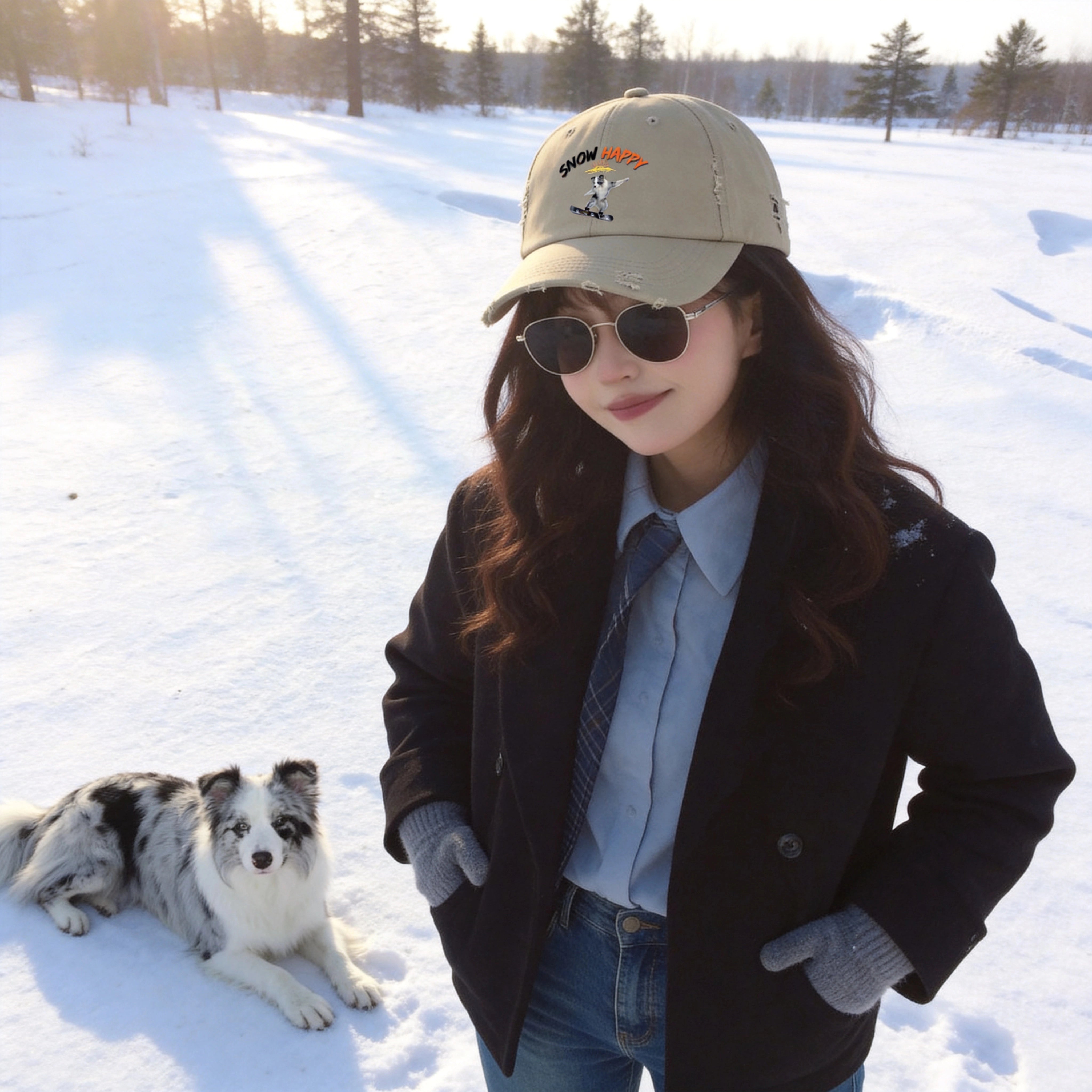 Custom Pet Portrait Cap - 1:1 Personalized | Snowboarding Theme