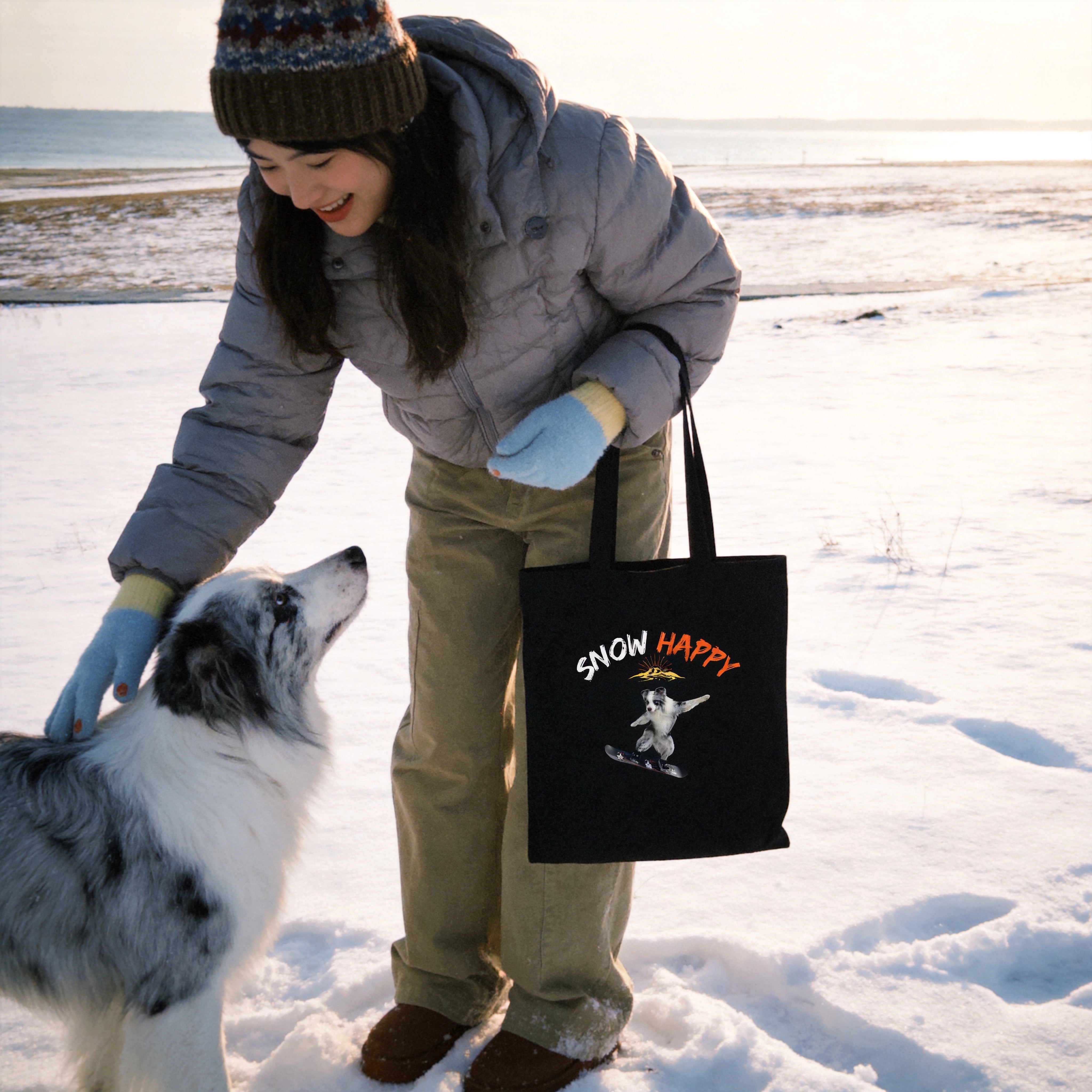 Custom Pet Portrait Tote Bag - 1:1 Personalized | Snowboarding Theme