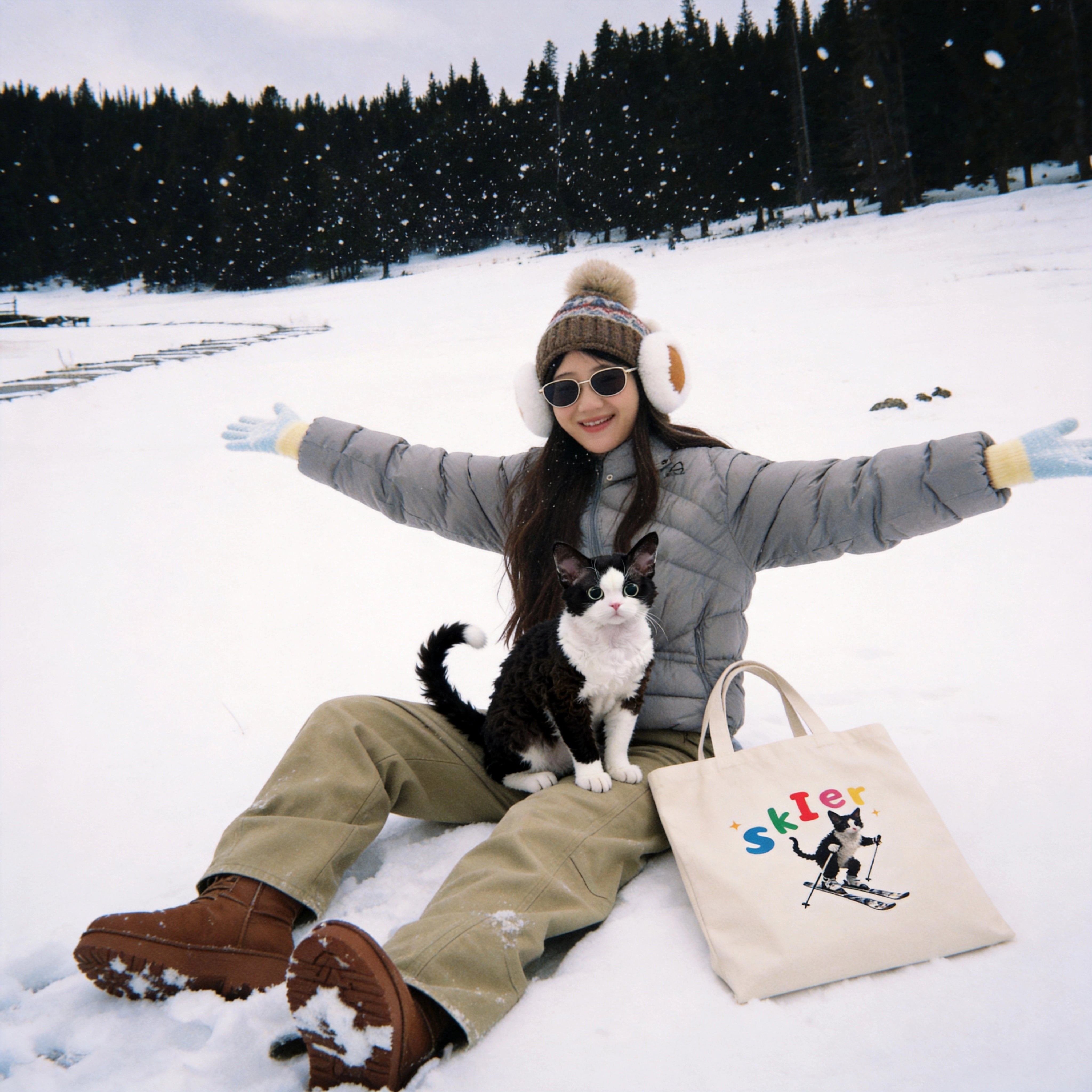 Custom Pet Portrait Tote Bag - 1:1 Personalized | Skiing Theme