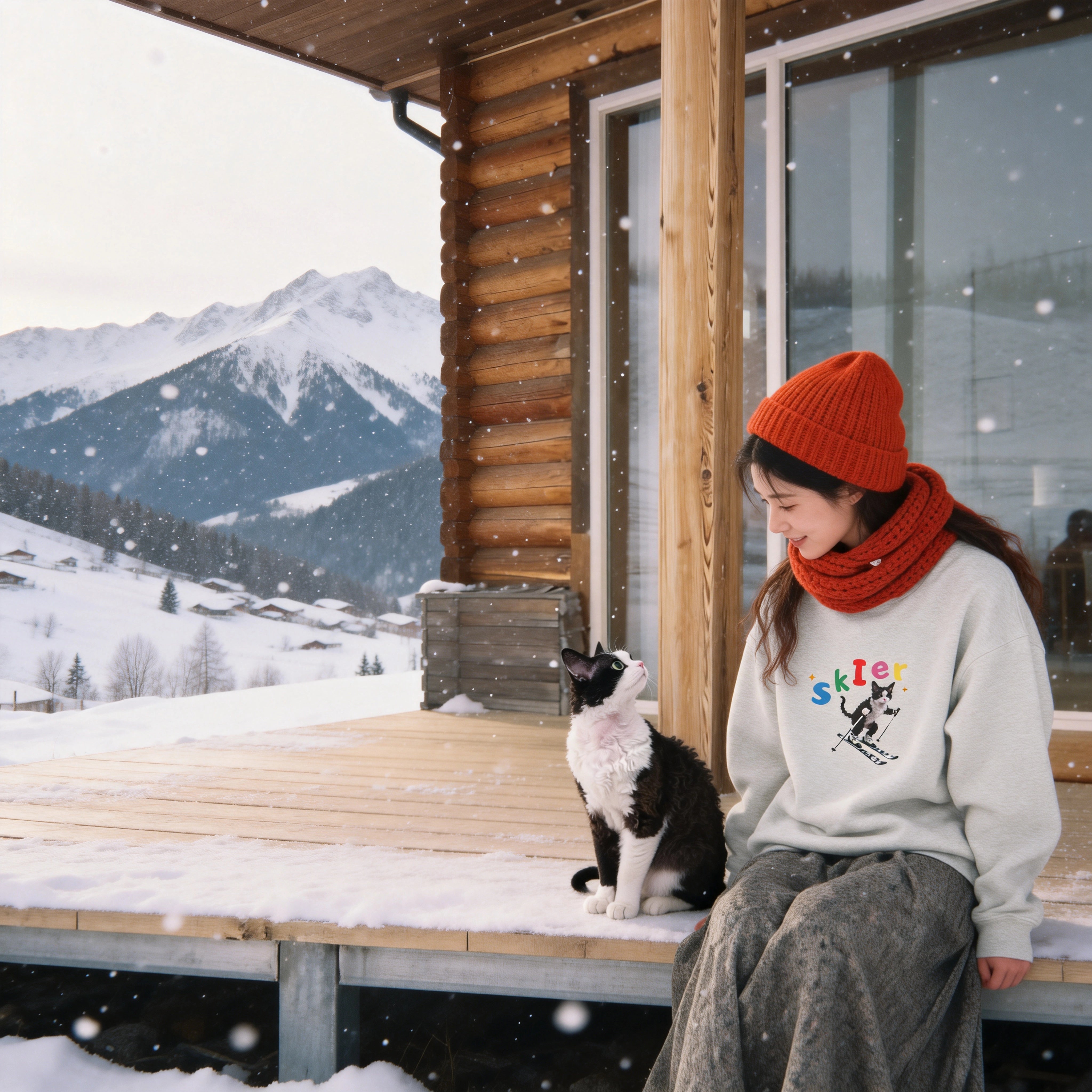 Custom Pet Portrait Sweatshirt - 1:1 Personalized | Skiing Theme