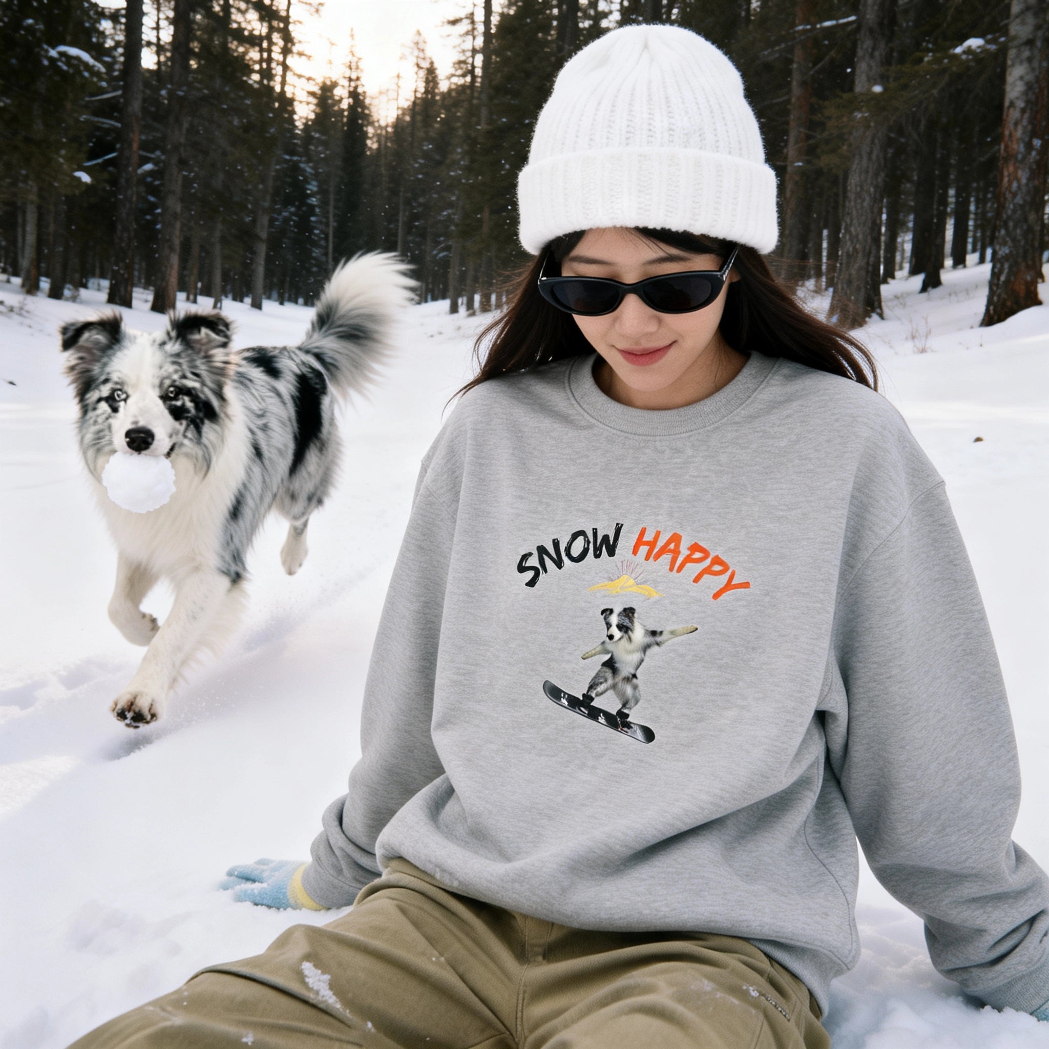 Custom Pet Portrait Sweatshirt - 1:1 Personalized | Snowboarding Theme